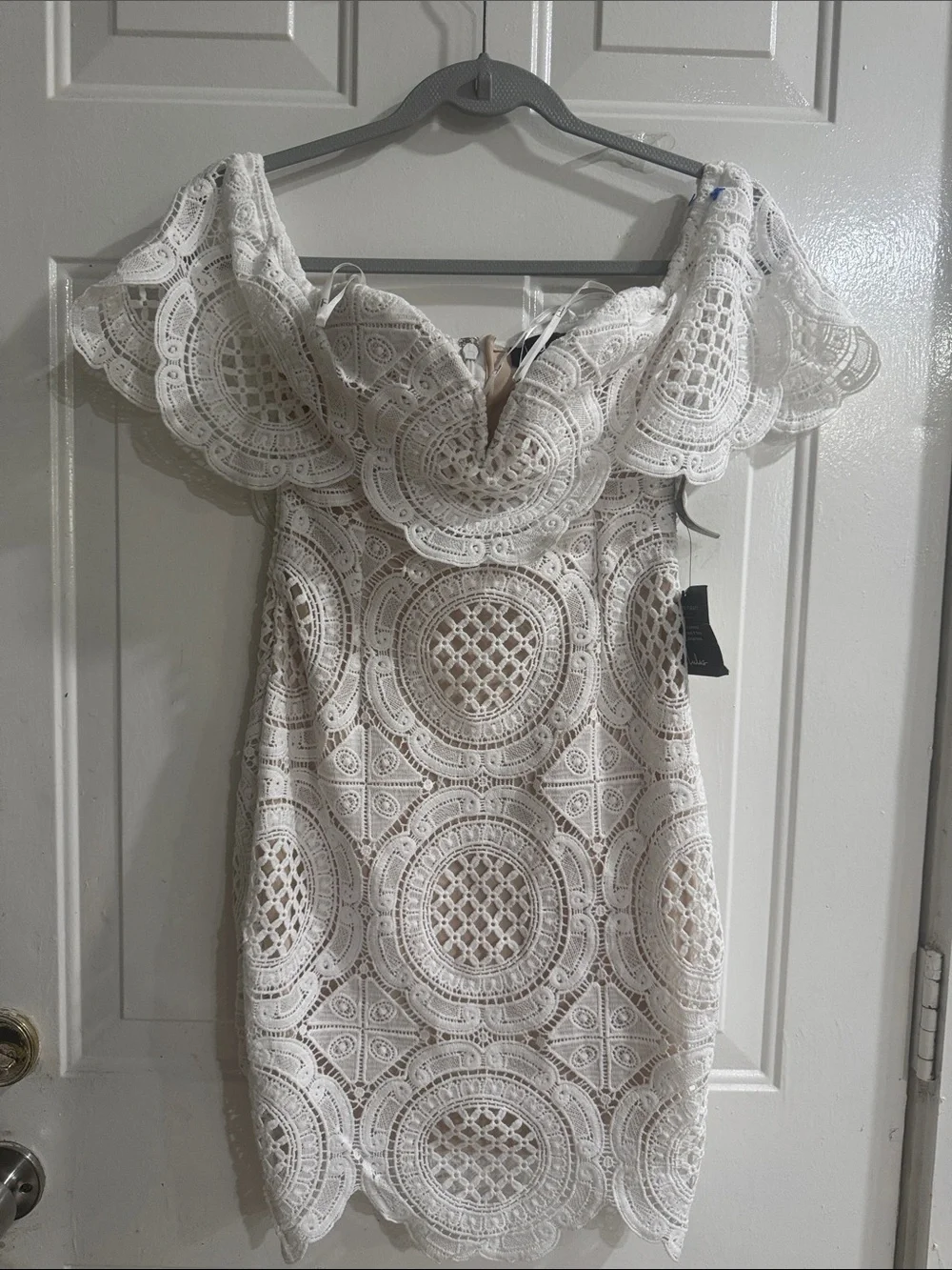 Lulu's Ivory One-Shoulder Lace Cocktail Dress - Picture 3 of 13